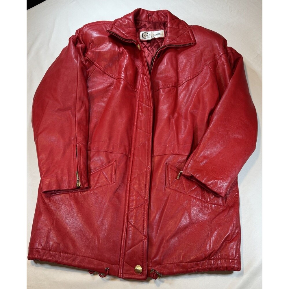 Vintage Colebrook & Co Red Genuine Leather Coat Small Made in Korea 80s 90s